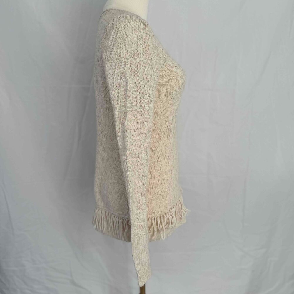 Moth Neutrals Fringe Trim Long Sleeve Pullover Sweater Womens XS - Picture 8 of 15